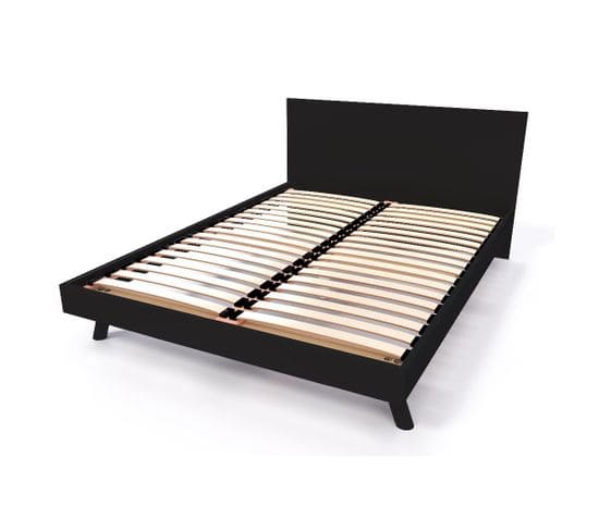 Lit Viking Style Scandinave Bois 2 Places, Couleur: Noir, Dimensions: 140x190