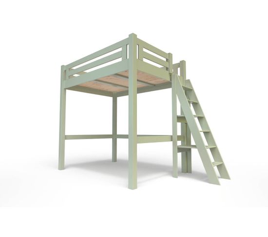 Lit Mezzanine Alpage Bois + Échelle Hauteur Réglable, Couleur: Moka, Dimensions: 120x200