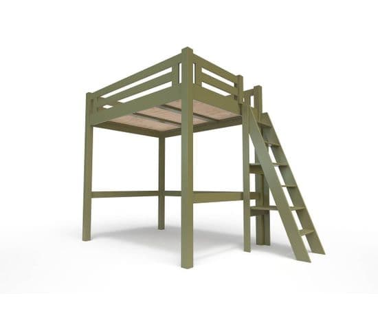 Lit Mezzanine Alpage Bois + Échelle Hauteur Réglable, Couleur: Taupe, Dimensions: 120x200