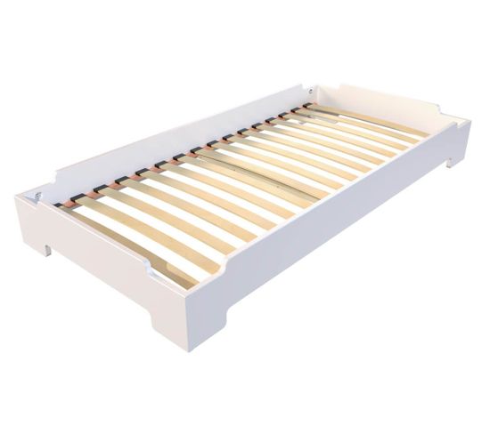 Lit Empilable 1 Place En Bois Massif, Couleur: Blanc, Dimensions: 90x200