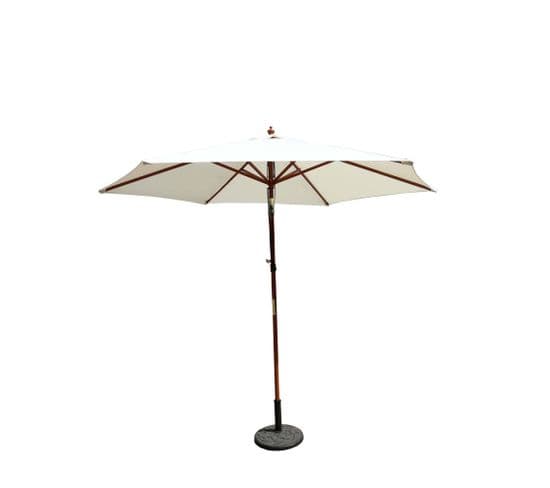 Parasol Rond En Bois Inclinable Toile Écru Diamètre 300 Cm Cancun