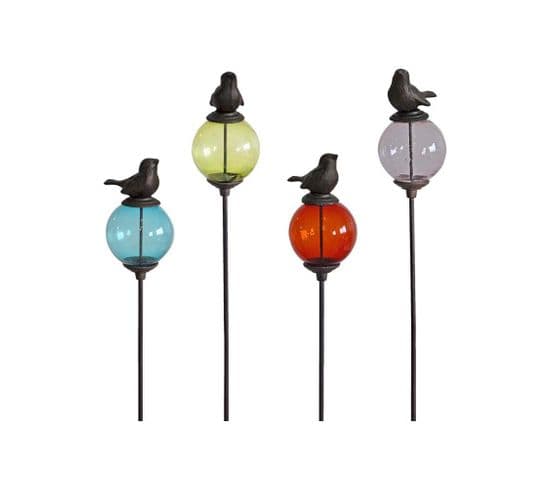 Set De 4 Tuteurs Boules Colorées Animaux Oiseaux Queues Basses