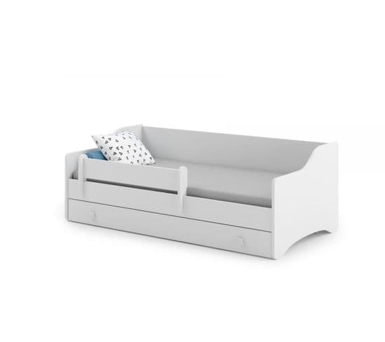 Lit Enfant Kris Blanc + Tiroir De Rangement 160x80 Cm Avec Matelas