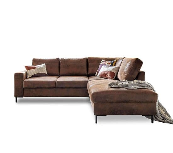 Canapé Angle Droit Convertible 5 Places Lilly En Microfibre Marron