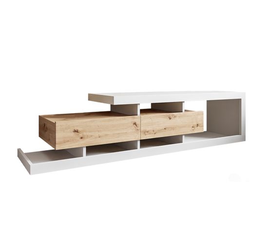 Olga - Meuble TV - Bois Et Blanc - 198 Cm - Style Scandinave