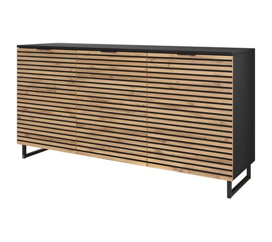 Olympie - Buffet Bas - Bois Et Noir - 150 Cm