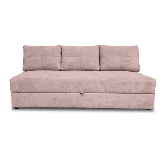 Canapé Droit Convertible 3 Places Lucina En Velours Rose