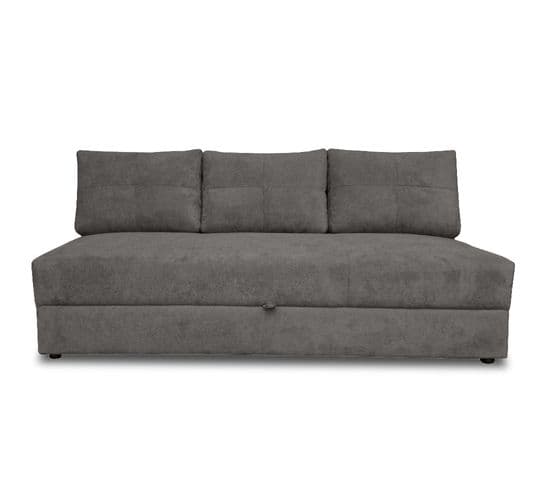 Canapé Droit Convertible 3 Places Lucina En Velours Gris Foncé