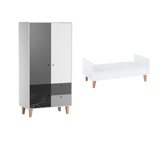 Lit Évolutif 70x140 Et Armoire 2 Portes Concept - Noir