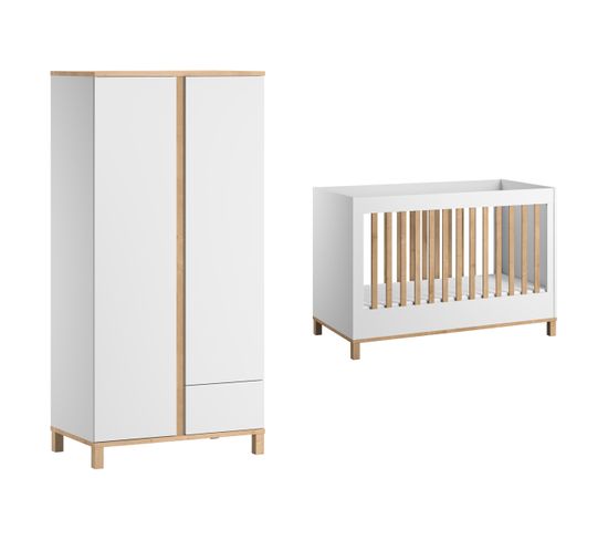 Lit Bébé 60x120 Et Armoire 2 Portes Altitude - Blanc