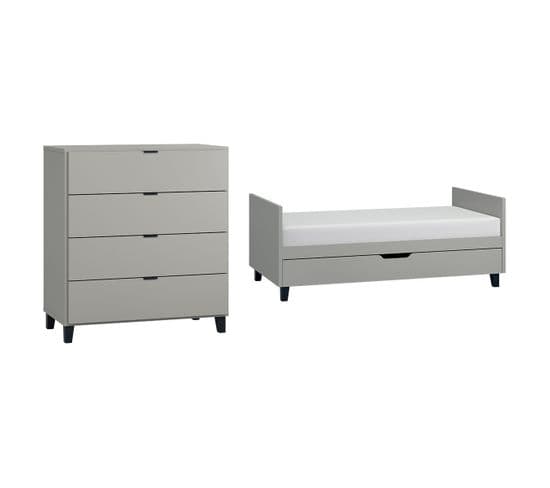 Lit Évolutif 70x140 Et Commode à Langer Simple - Gris