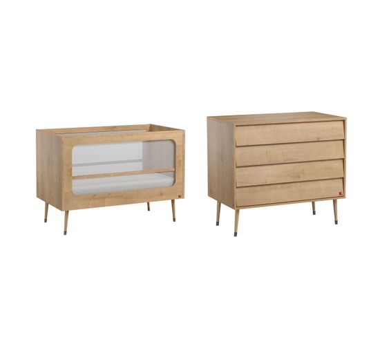 Lit Bébé 60x120 Et Commode à Langer Bosque - Bois