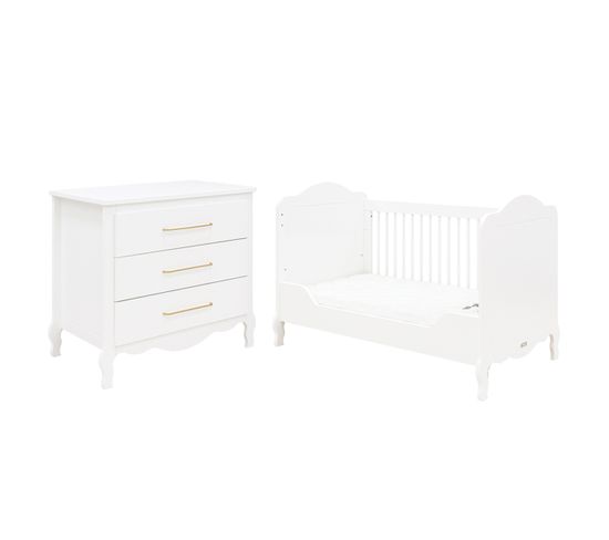 Lit Évolutif 70x140 Et Commode 3 Tiroirs Elena - Blanc