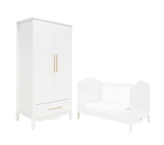 Lit Évolutif 70x140 Et Armoire 2 Portes XL Elena - Blanc