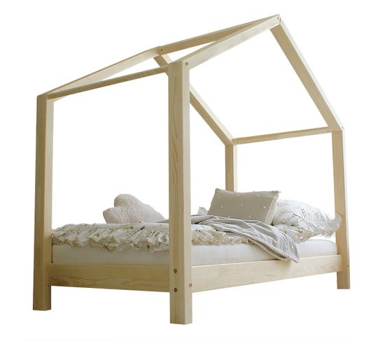 Lit Cabane 90x190 Sommier Inclus Pieds 10 Cm Susan - Bois