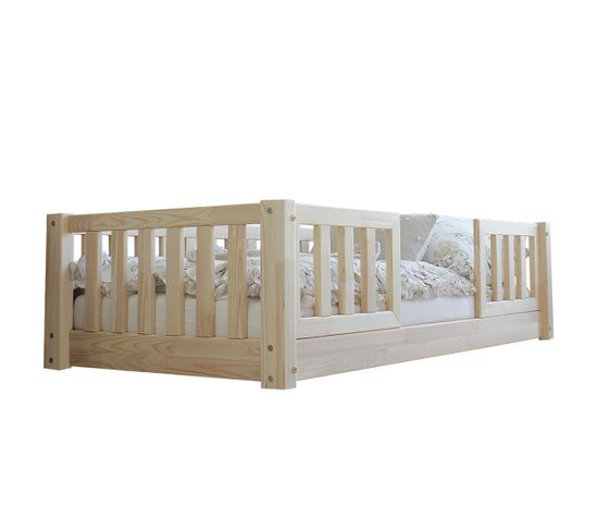 Lit 90x190 Barrières Et Sommier Inclus Pieds 1 Cm Agnès - Bois