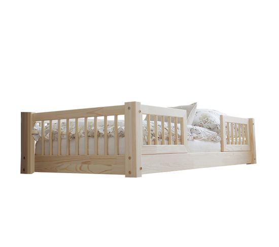 Lit 90x190 Barrières Et Sommier Inclus Pieds 1 Cm Adèle - Bois