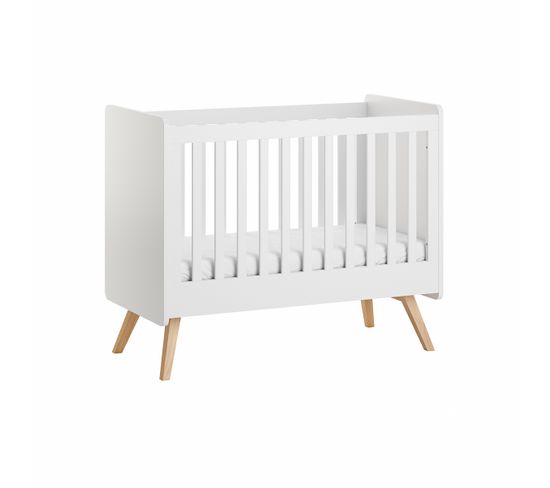 Lit Bébé 60x120 Sommier Inclus Vintage - Blanc Et Bois