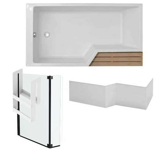 Pack Baignoire Bain Douche 180 X 90 Jacob Delafon Neo Version Gauche + Pare Bain Noir Mat + Tablier