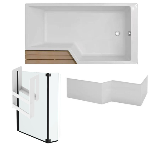 Pack Baignoire Bain Douche 170 X 90 Jacob Delafon Neo Version Droite + Pare Bain Noir Mat + Tablier