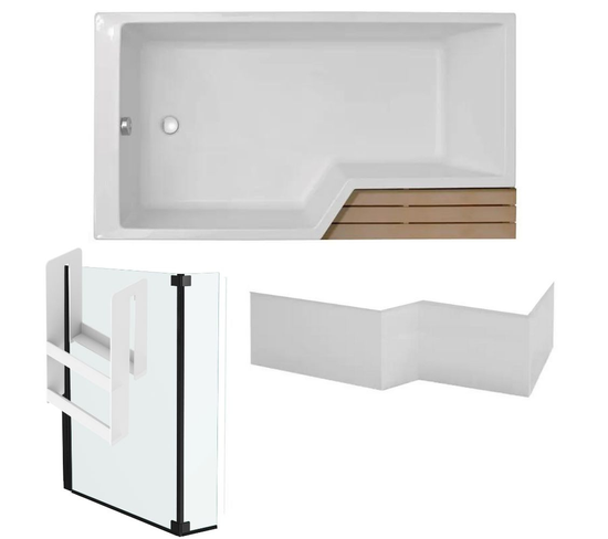 Pack Baignoire Bain Douche 170 X 90 Jacob Delafon Neo Version Gauche + Pare Bain Noir Mat + Tablier