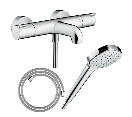 Pack Mitigeur Bain Thermostatique Hansgrohe Ecostat 1001cl + Flexible Designflex + Pommeau Croma