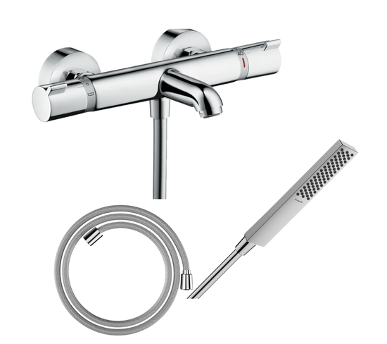 Pack Mitigeur Bain Douche Thermostatique Hansgrohe Ecostat Comfort + Flexible Designflex 160 Cm