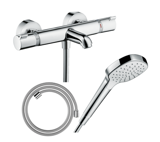 Pack Mitigeur Bain Douche Thermostatique Hansgrohe Ecostat Comfort + Flexible Designflex 160 Cm