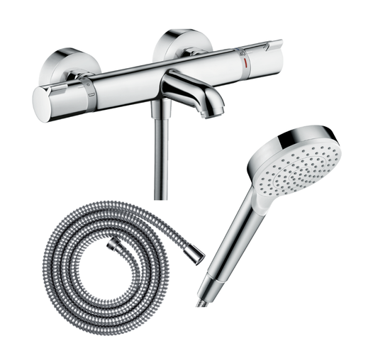 Pack Mitigeur Bain Douche Thermostatique Ecostat Comfort + Flexible Metaflex 160 Cm + Pommeau