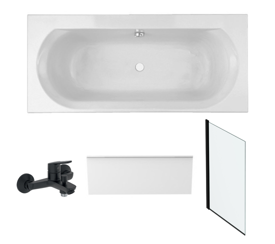 Pack Baignoire Droite 170 X 75 Jacob Delafon Elise + Tablier Niche + Mitigeur Bain Aimé Noir + Pare