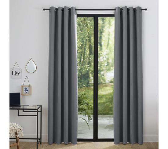 Lot De 2 Rideaux Anthracite 140 X 260 Cm