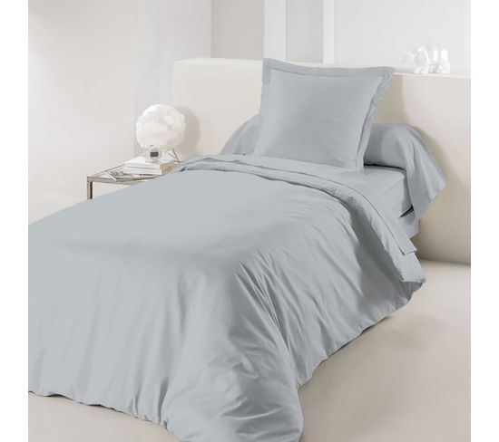 Housse De Couette Gris Perle 140 X 200 Cm / 100% Coton / 57 Fils/cm² Pour Lit 1 Place