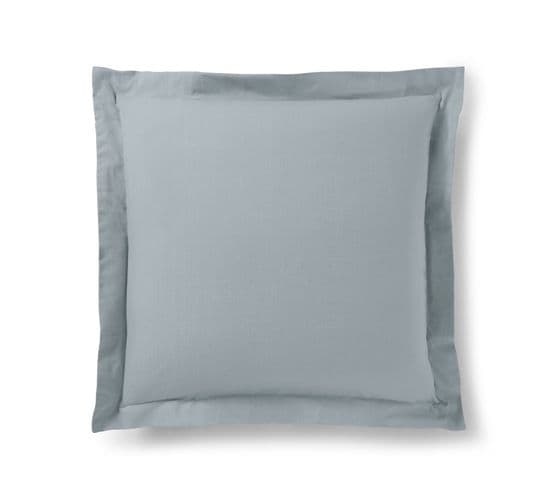 Taie D'oreiller Gris Perle 63 X 63 Cm Volant Plat Piqué  / 100% Coton / 57 Fils/cm²