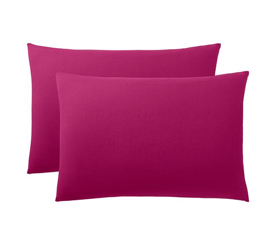 Lot De 2 Taies D'oreiller Fushia 50 X 70 Cm / 100% Coton / 57 Fils/cm²