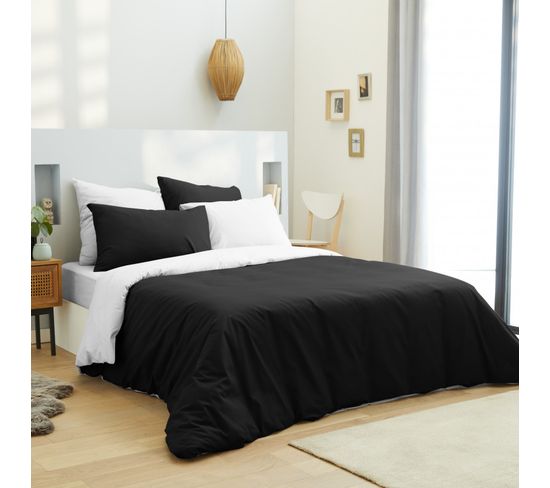 Pack Complet 6 Pièces Noir/blanc Housse De Couette Pour Lit 140 X 190 Cm 57 Fils