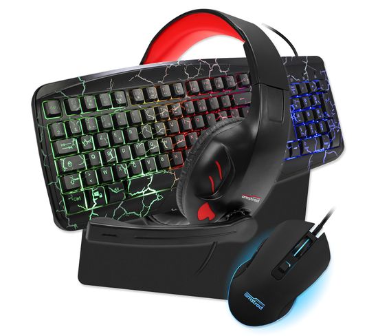 Pack Pro Gamer Warriors 5 Pièces: Clavier, Souris Et Tapis, Casque Et Adaptateur. Rgb. Azerty Et Usb