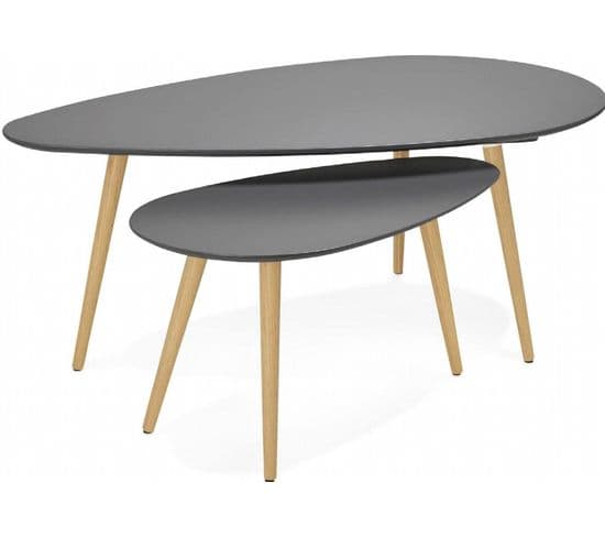 Tables Gigognes Noires Et Pieds En Bois Clair