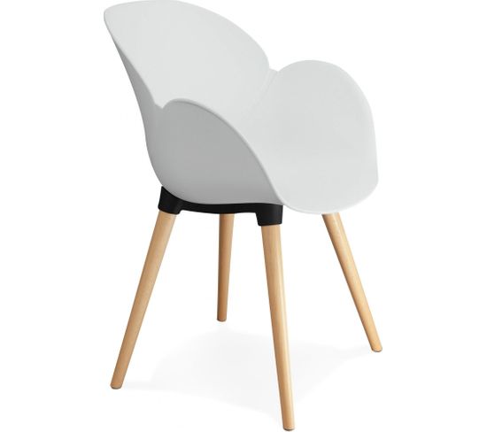 Fauteuil Design Scandinave Couleur Blanc Pieds Bois Clair