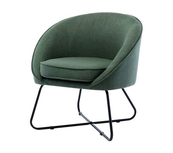 Jonas - Fauteuil Design Tissu Vert Forêt Pieds Métal Noir