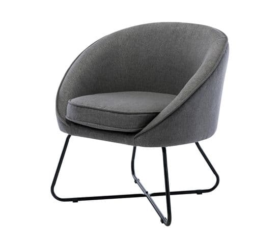 Jonas - Fauteuil Design Tissu Gris Pieds Métal Noir