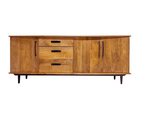 Gedeon-buffet Vintage 3 Portes 3 Tiroirs L200, Bois De Manguier Massif