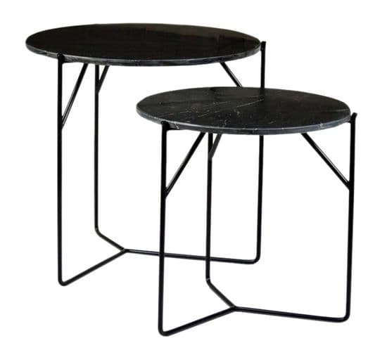 Julia-set De 2 Tables Basses Rondes Gigognes En Marbre Noir Et Métal