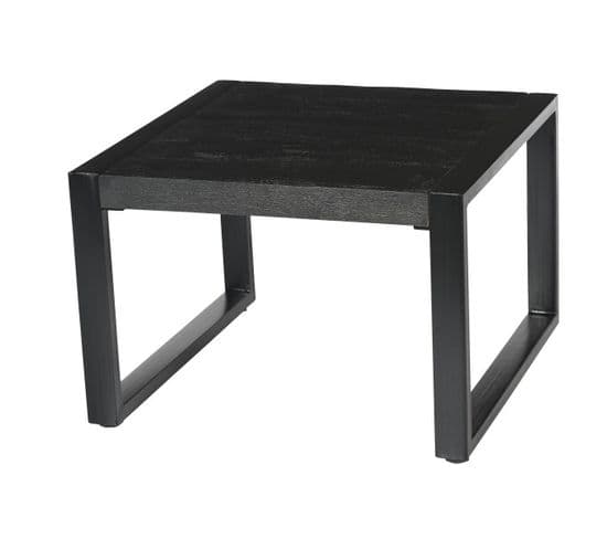 Luz-table Basse Carrée 60x60 Cm, Bois De Manguier Massif Noir Et Métal