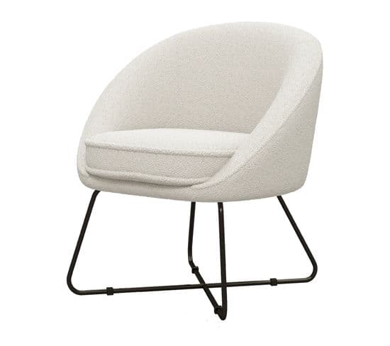 Jonas-fauteuil Lounge En Tissu Bouclette Ecru Et Pieds Métal Noir