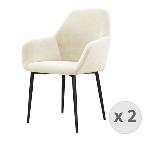 Gabin-fauteuil De Table En Velours Vanille Et Métal Noir (x2)