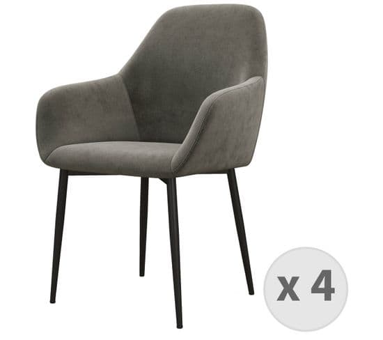 Gabin-fauteuil De Table En Velours Gris Carbone Et Métal Noir (x4)