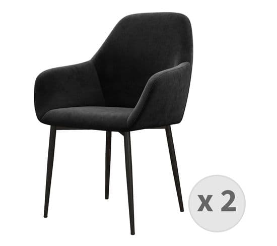Gabin-fauteuil De Table En Velours Et Métal Noir (x2)