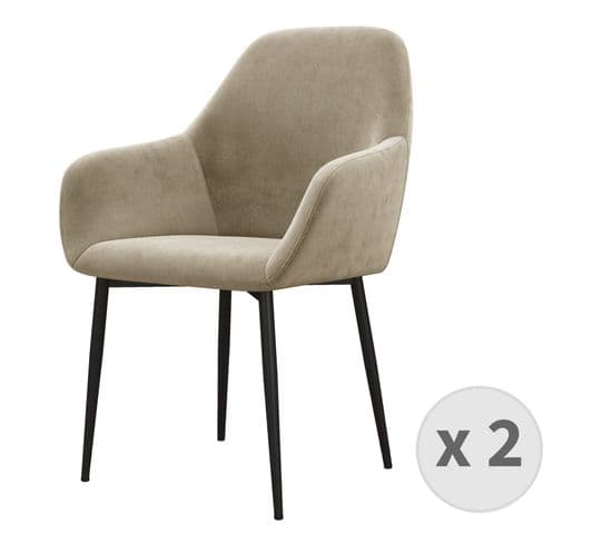 Gabin-fauteuil De Table En Velours Taupe Et Métal Noir (x2)