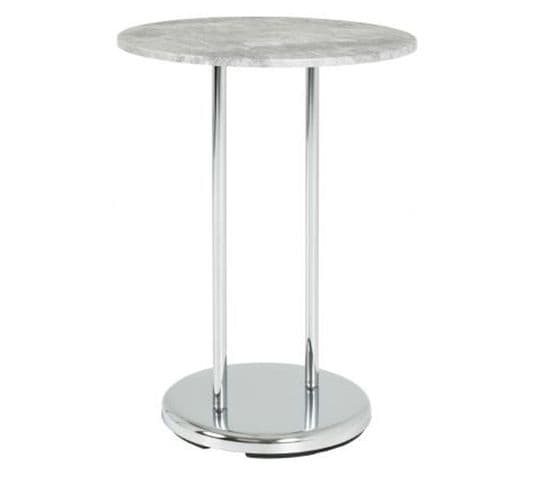 Table D'appoint Ronde En Acier Et Mdf, Coloris Chromé-optique Béton - Dim : Diam 40 X H55 Cm