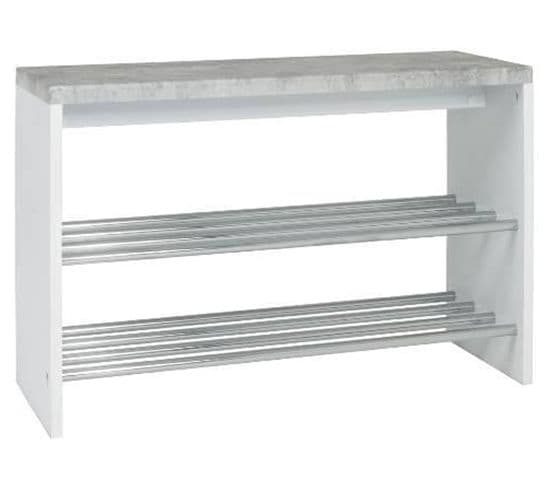 Banc En Tube D'acier Chromé Et Mdf Optique Béton - Dim : L81 X P30 X H55 Cm